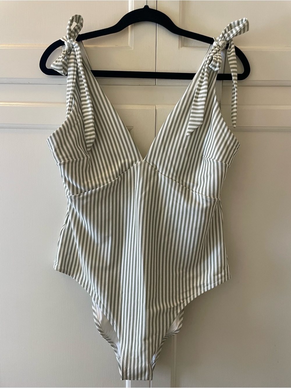 Green & White Striped Tie-Shoulder One-Piece Swimsuit